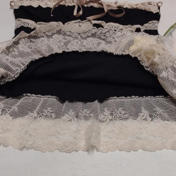 Heart Soul Y2K Black Cream Ruffled Bustier Camisole,Romantic,Bohemian babydoll. - Picture 8 of 12